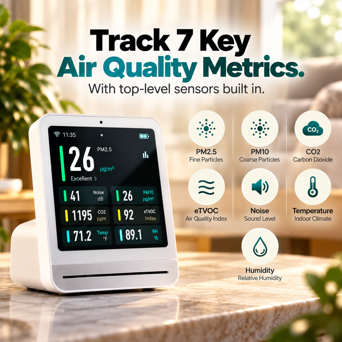 Qingping™ 7-in-1 Smart Indoor Air Quality Monitor