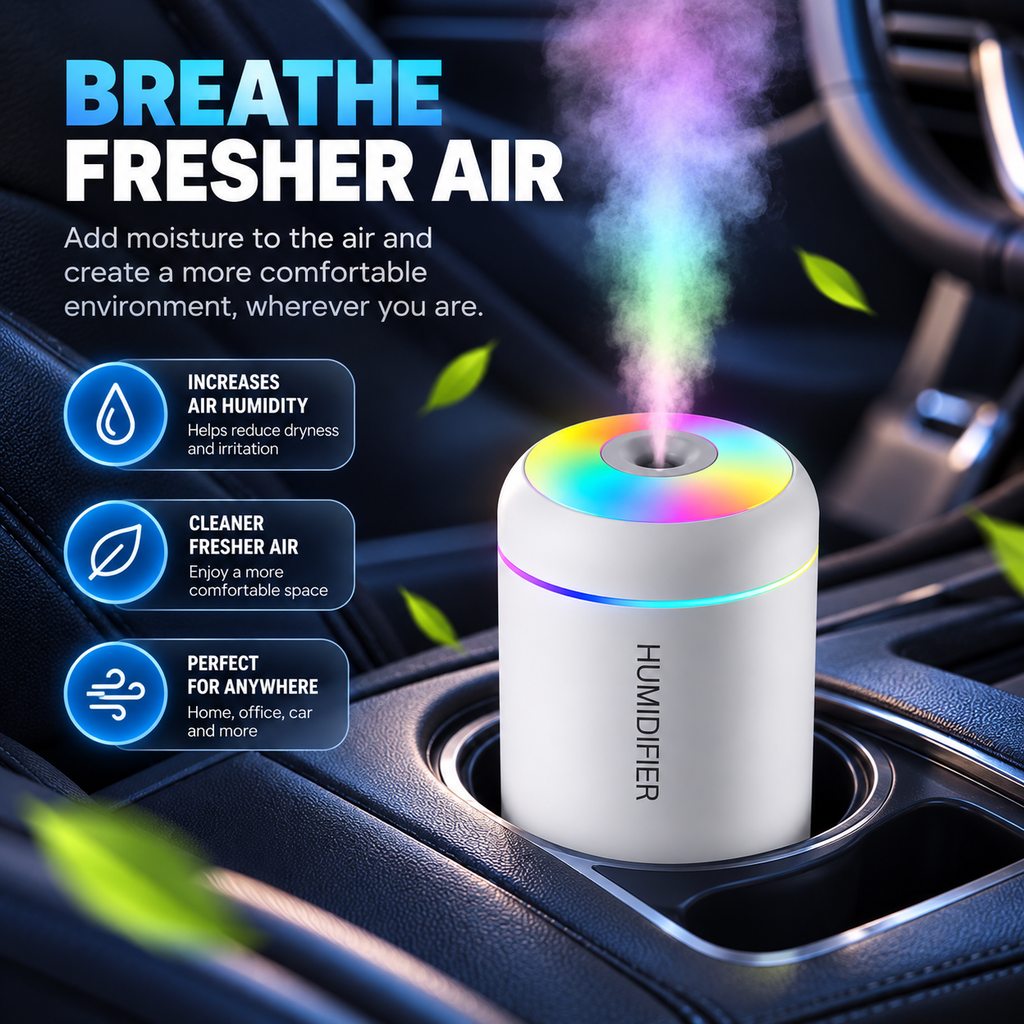AuraMist™ Mini Humidifier – Portable RGB Ultrasonic Air Humidifier