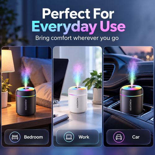 AuraMist™ Mini Humidifier – Portable RGB Ultrasonic Air Humidifier